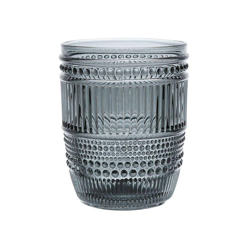 Verre à eau rétro style brocante Strié Gris Fumé 27cl