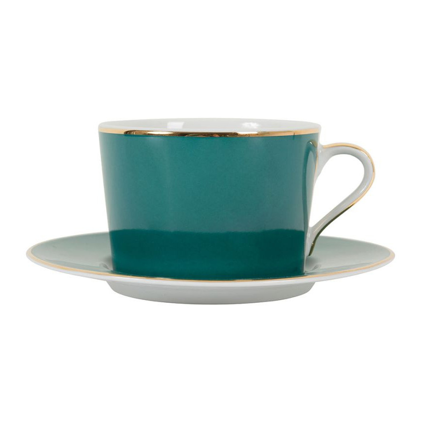 Tasse et soucoupe en porcelaine Vert Emeraude - 37cl