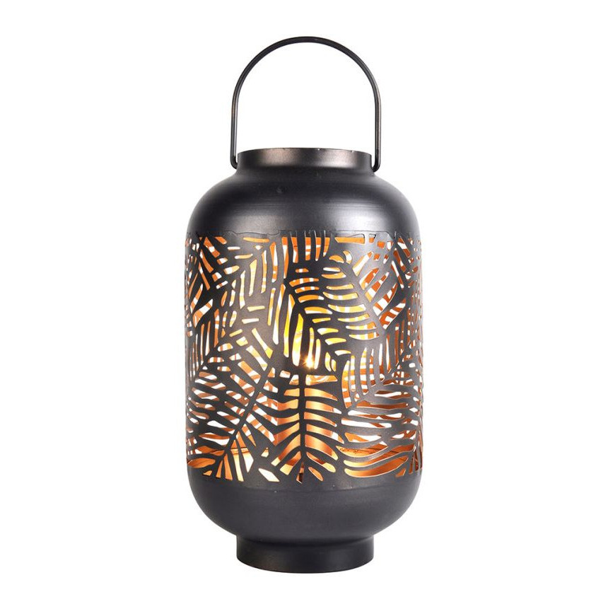 Lampe Lanterne Métal Noir Ajouré - Palmier 32,5 cm