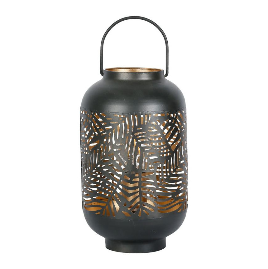 Lampe Lanterne Métal Noir Ajouré - Palmier 32,5 cm