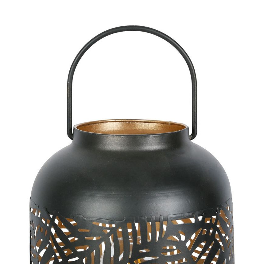 Lampe Lanterne Métal Noir Ajouré - Palmier 32,5 cm