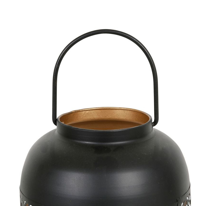 Lampe Lanterne Métal Noir Ajouré - Lotus 32,5 cm
