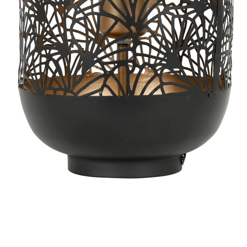 Lampe Lanterne Métal Noir Ajouré - Lotus 32,5 cm