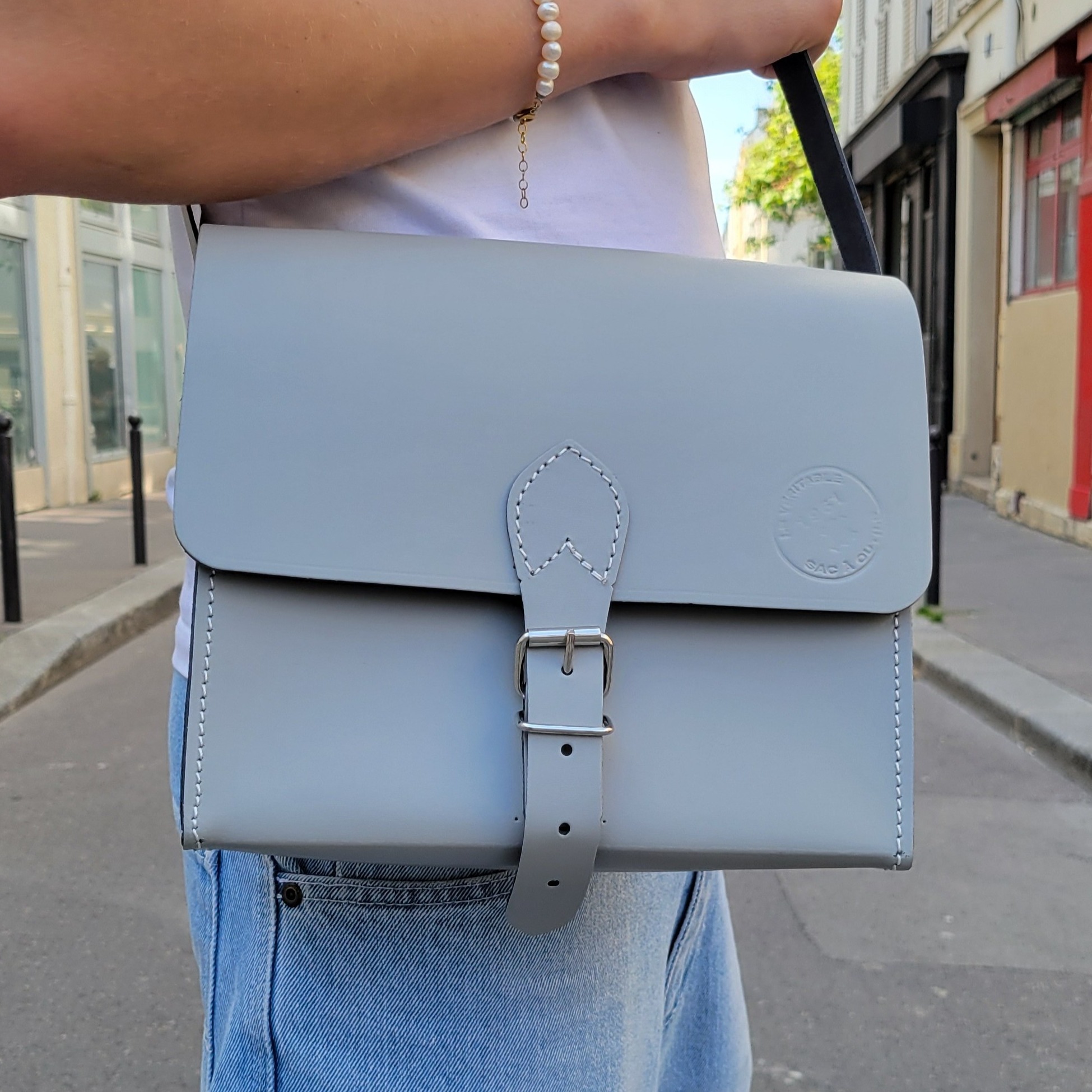 Sacoche en cuir - Gris orage 25 cm