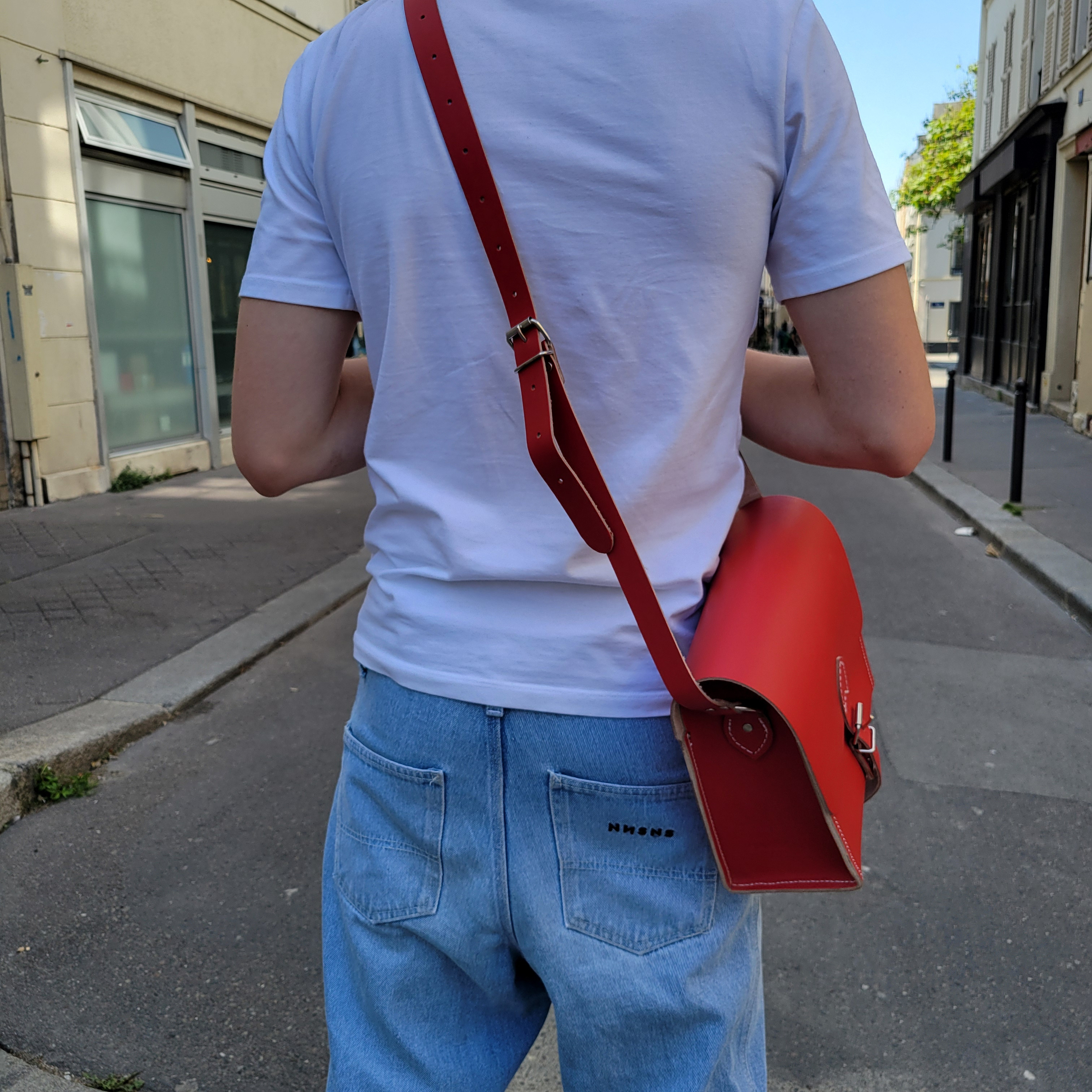 Sacoche en cuir - Rouge tomate 25 cm