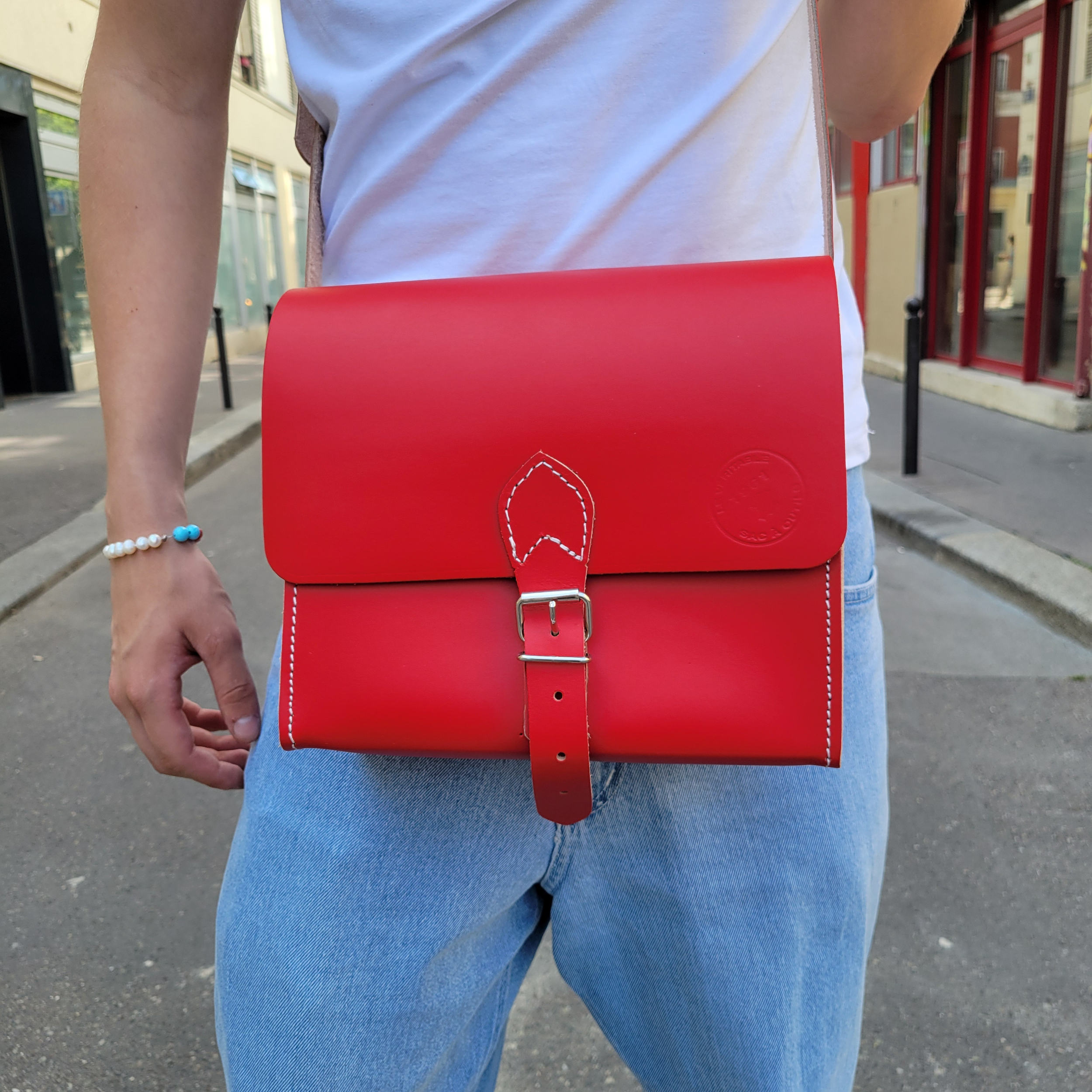 Sacoche en cuir - Rouge tomate 25 cm