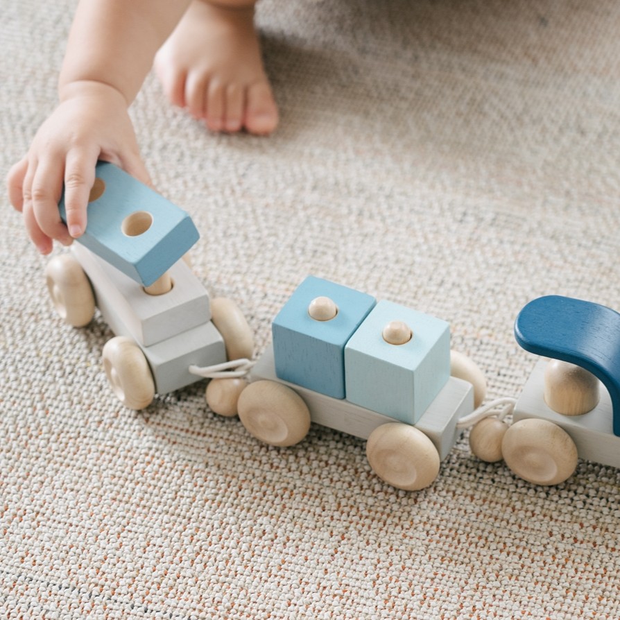 Jouet en bois - Train modulable bleu - Dès 1 an