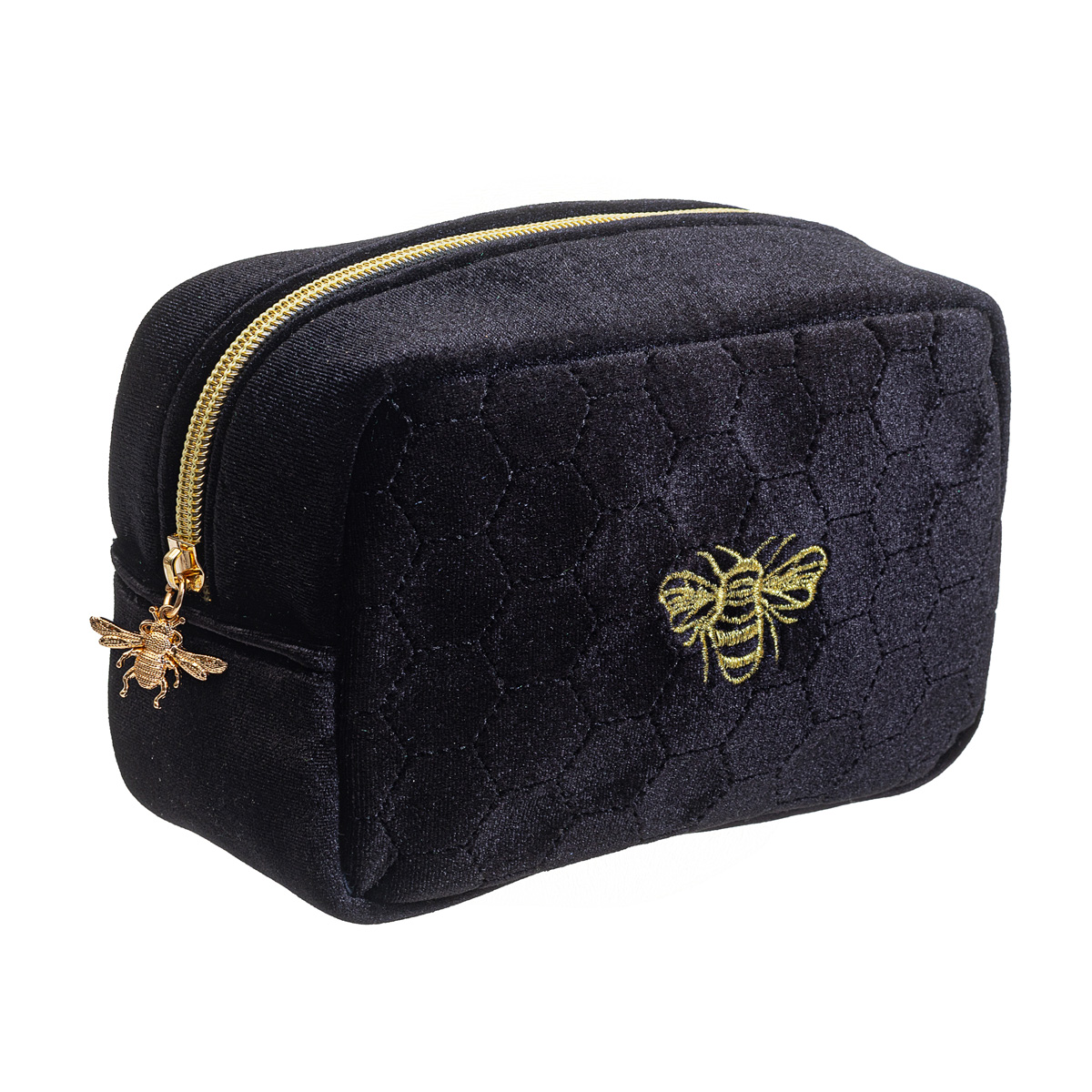 Trousse de Toilette et Maquillage velours Abeille Noir et Or
