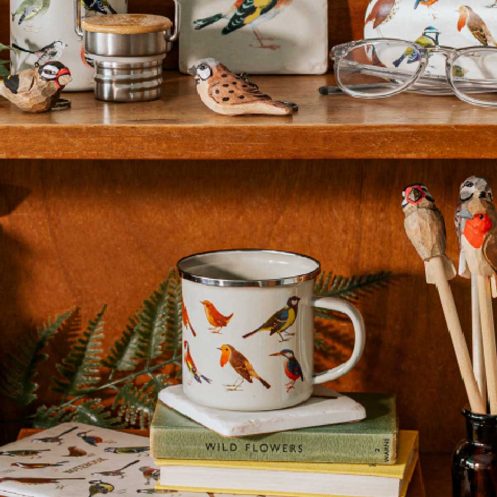 Mug métal émaillé Oiseaux Vintage