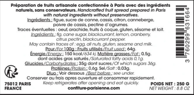 Confiture Parisienne Figue Noire et Poivre de Cassis