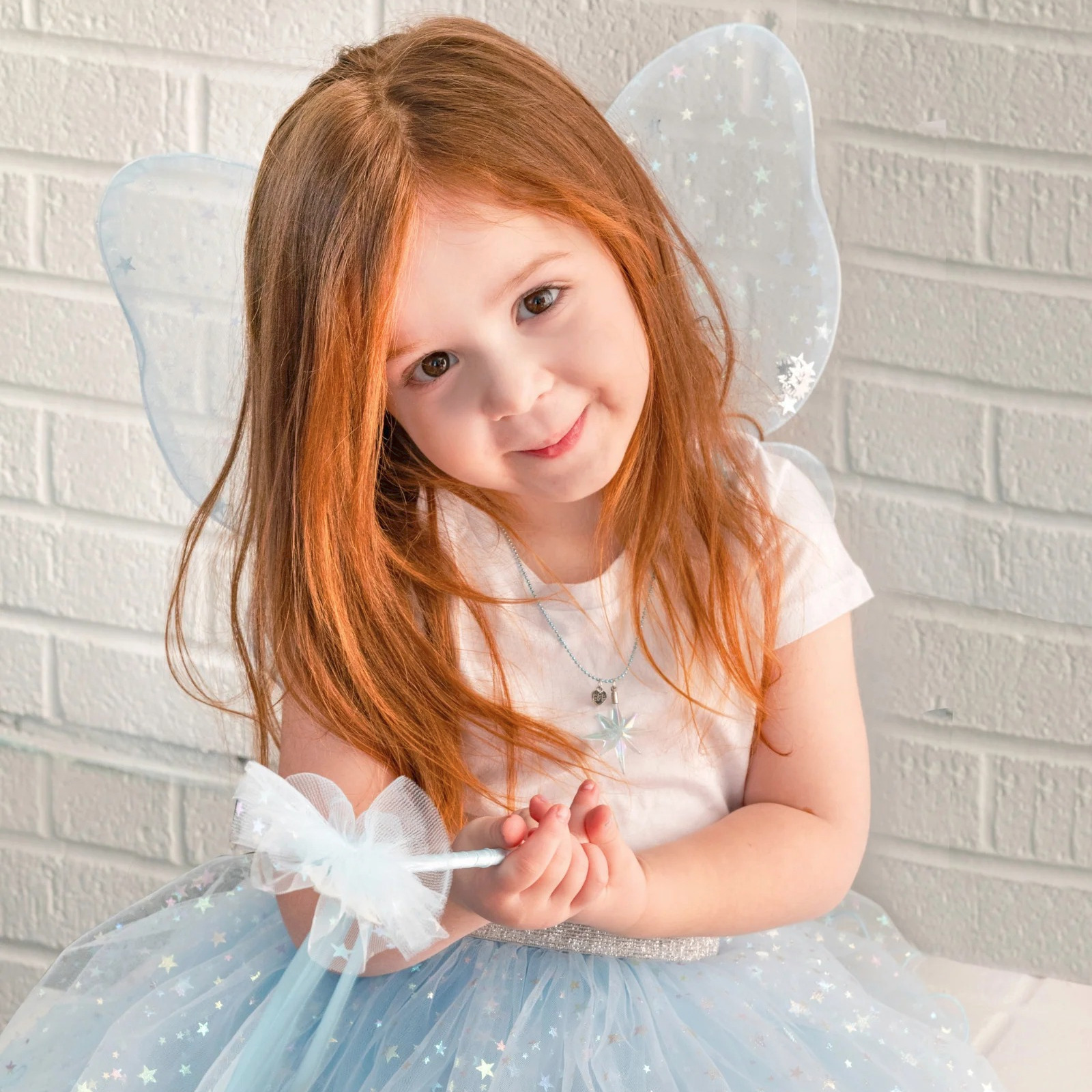 Déguisement enfant Ailes de fée célestes irisées avec tutu et baguette magique 4/7 ans