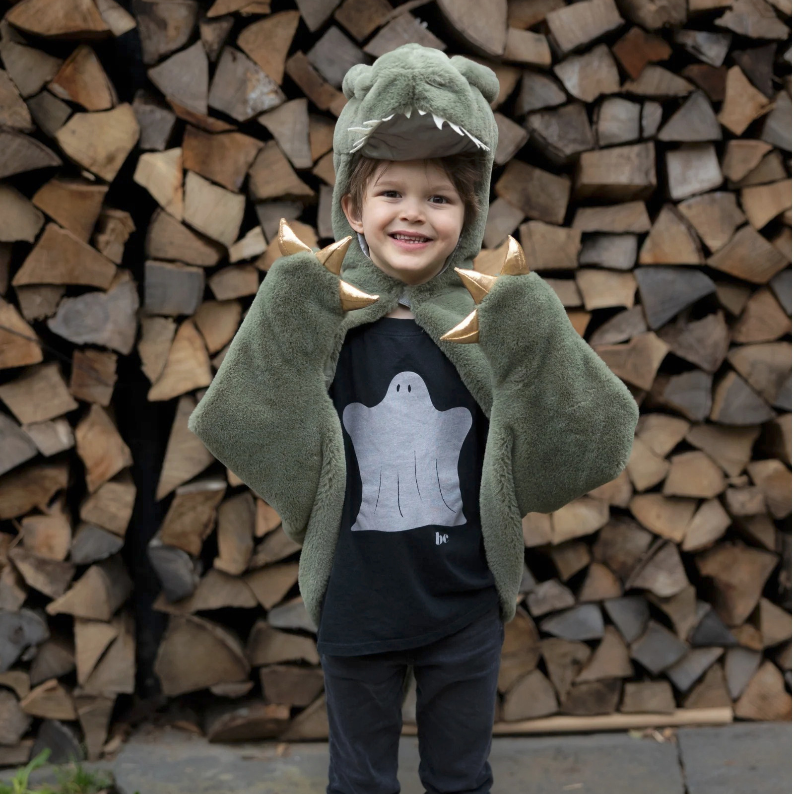 Cape Dinosaure toute douce verte T-Rex 3/5 ans