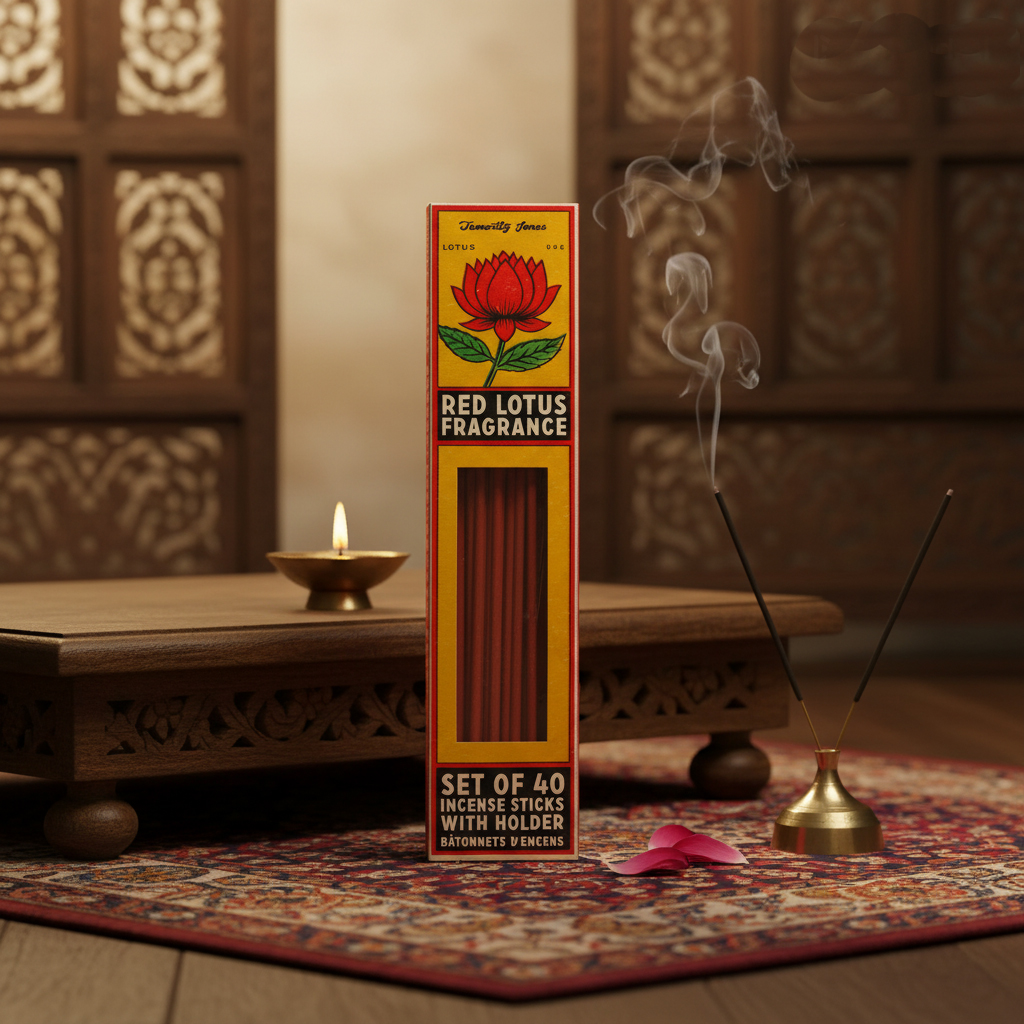 Coffret-de-40-Batons-d'encens-avec-support-en-manguier---Parfum-Lotus-Rouge