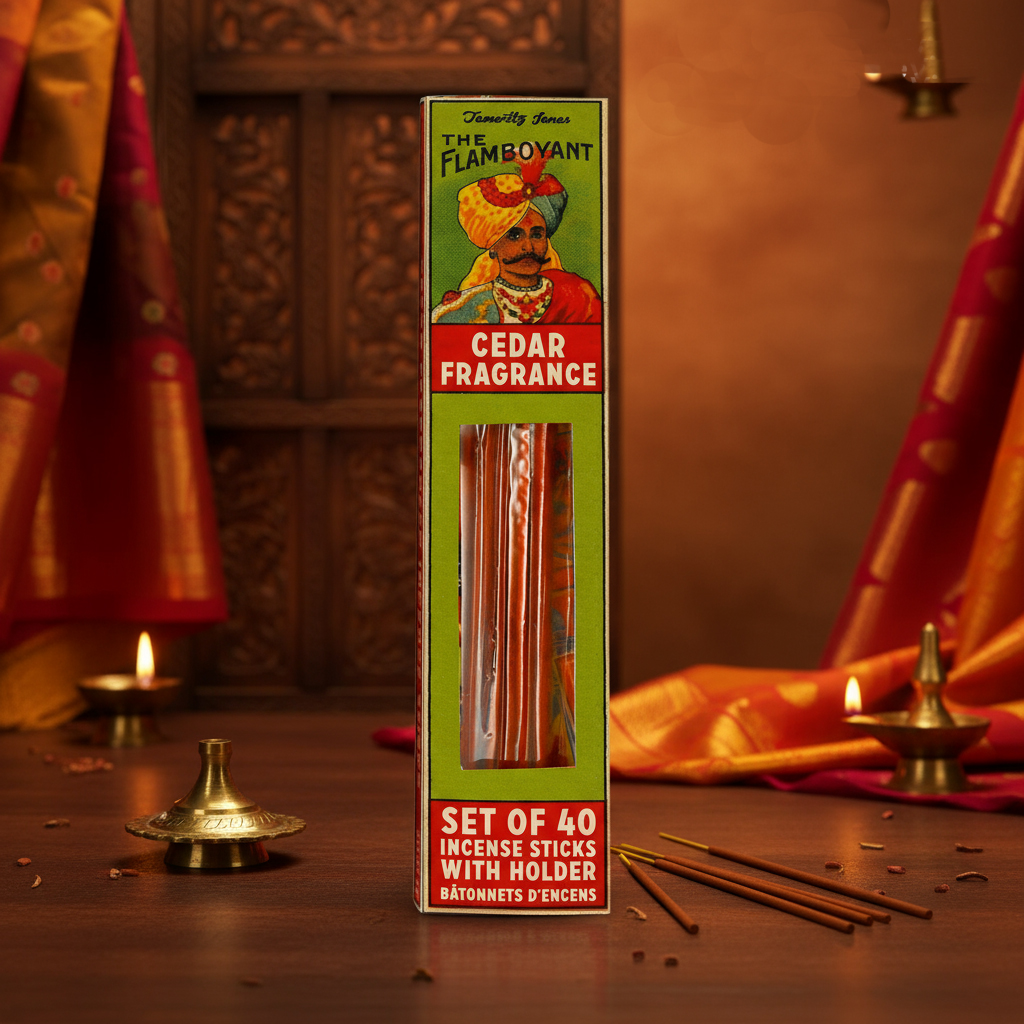 Coffret de 40 Bâtons d\'encens avec support en manguier - Parfum Cèdre
