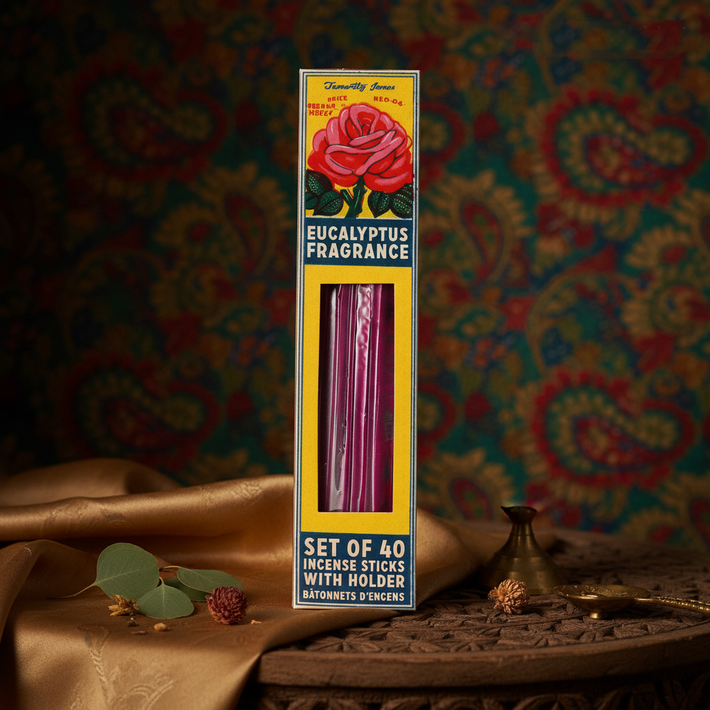 Coffret de 40 Bâtons d'encens avec support en manguier - Parfum Eucalyptus