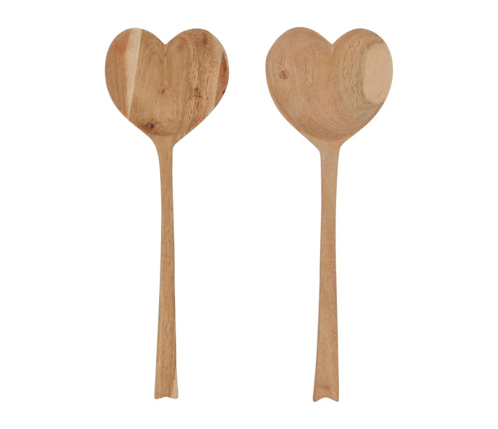 Couverts à Salade en forme de Cœur en Acacia naturel - Set de 2