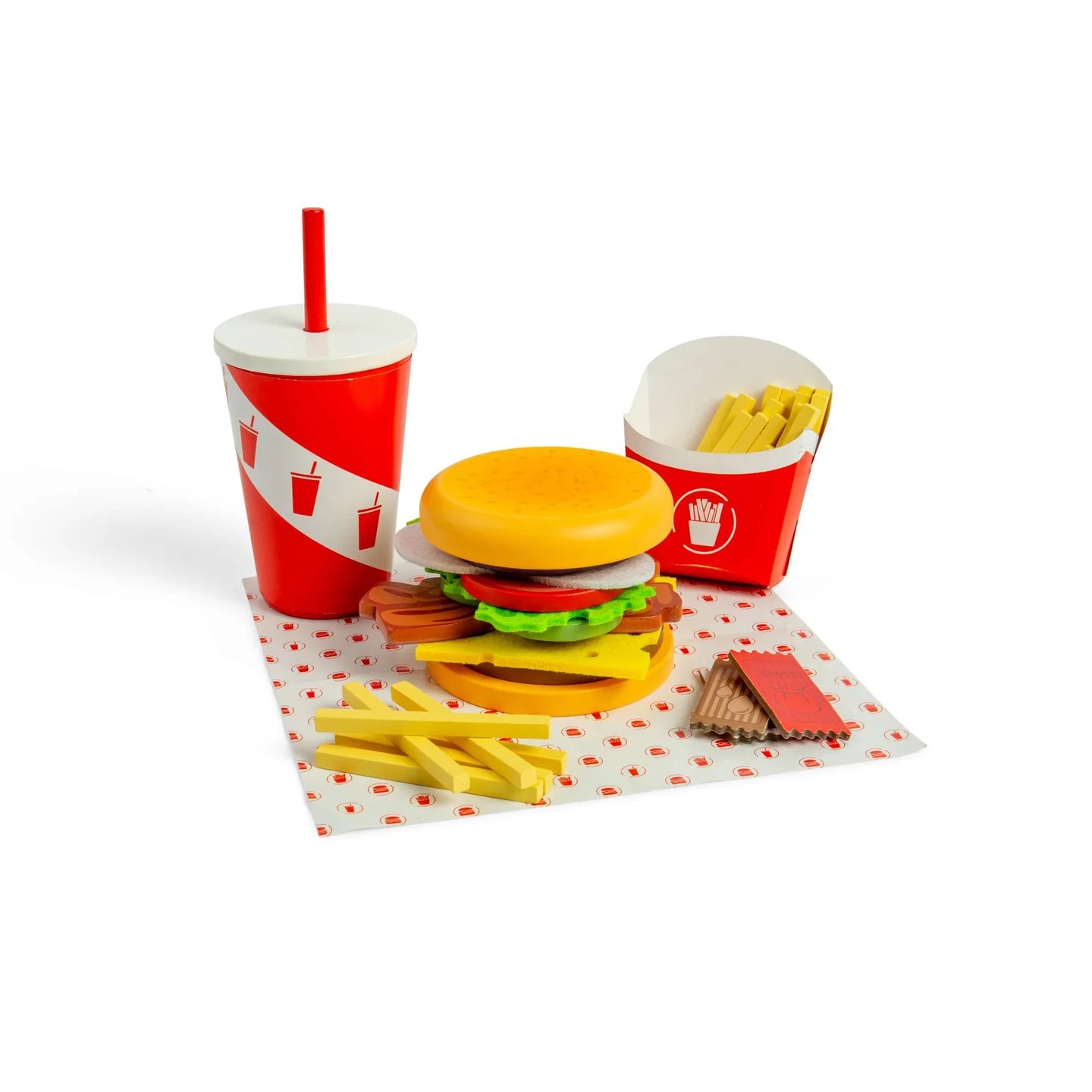 Dinette en bois - Set Burger et Frites en Bois - Dès 3 ans