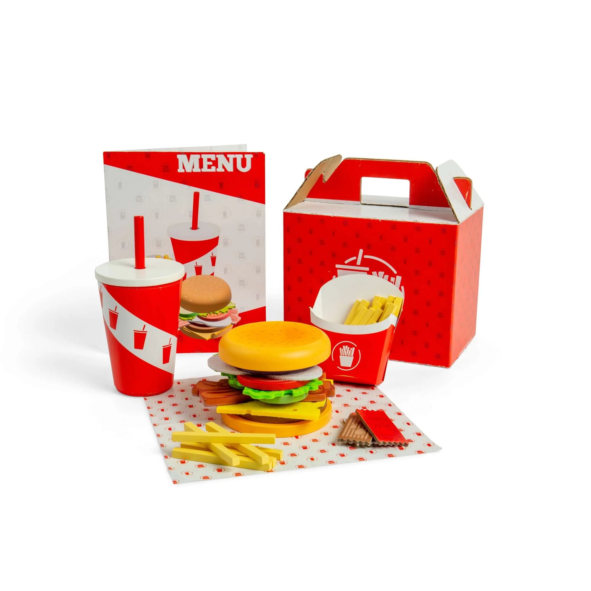 Dinette en bois - Set Burger et Frites en Bois - Dès 3 ans