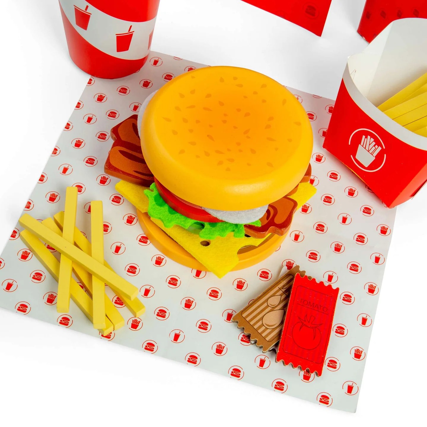 Dinette en bois - Set Burger et Frites en Bois - Dès 3 ans