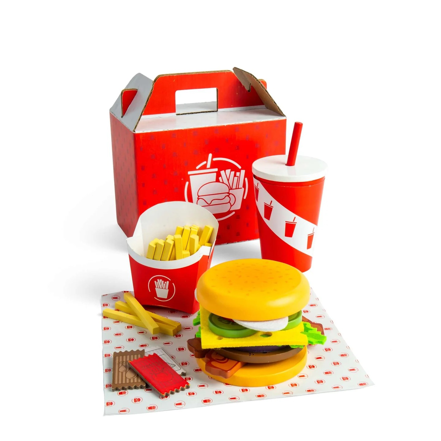 Dinette en bois - Set Burger et Frites en Bois - Dès 3 ans