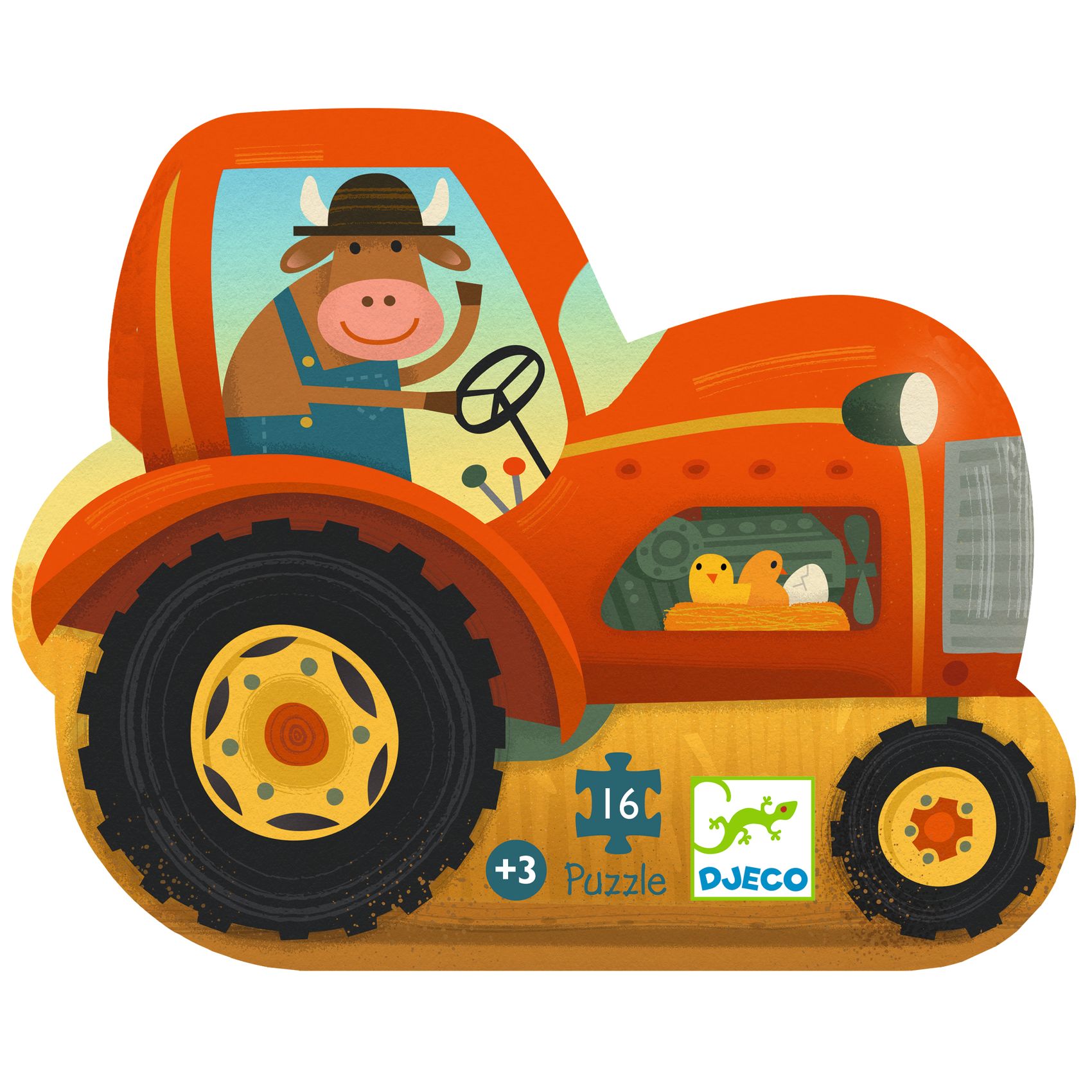 Puzzle Tracteur 16 pièces - Boîte silhouette ferme - Dès 3 ans