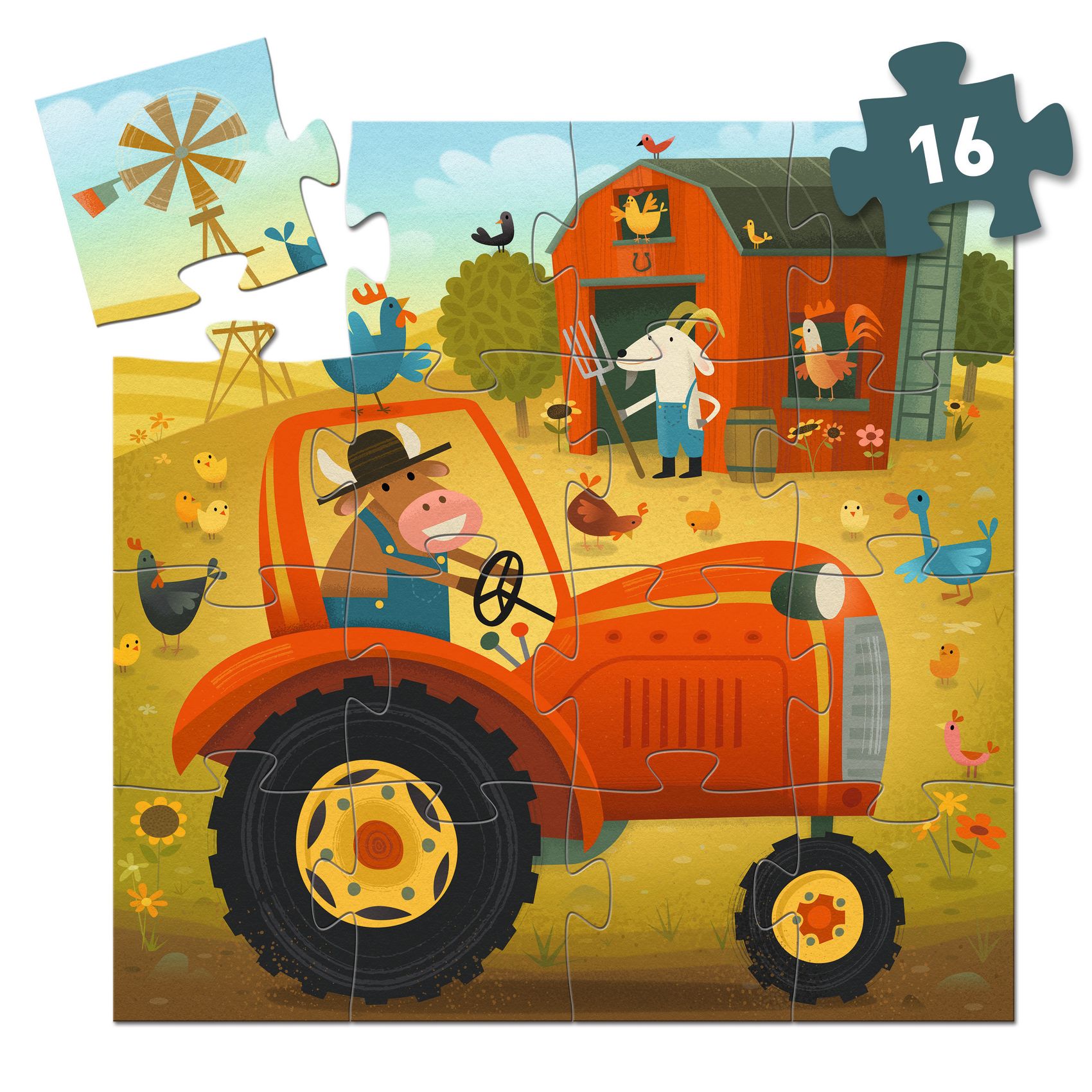 Puzzle Tracteur 16 pièces - Boîte silhouette ferme - Dès 3 ans