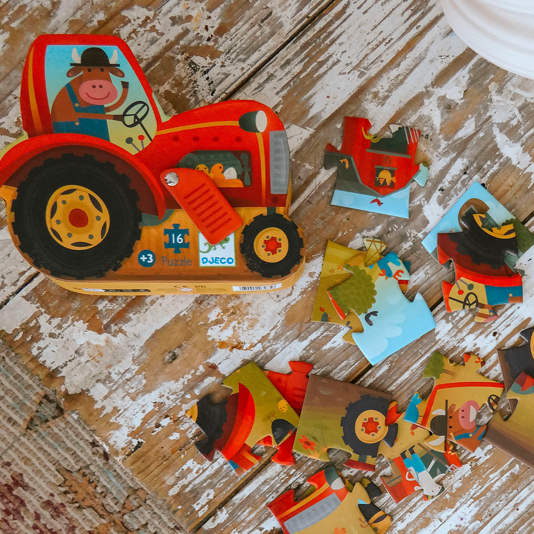 Puzzle Tracteur 16 pièces - Boîte silhouette ferme - Dès 3 ans