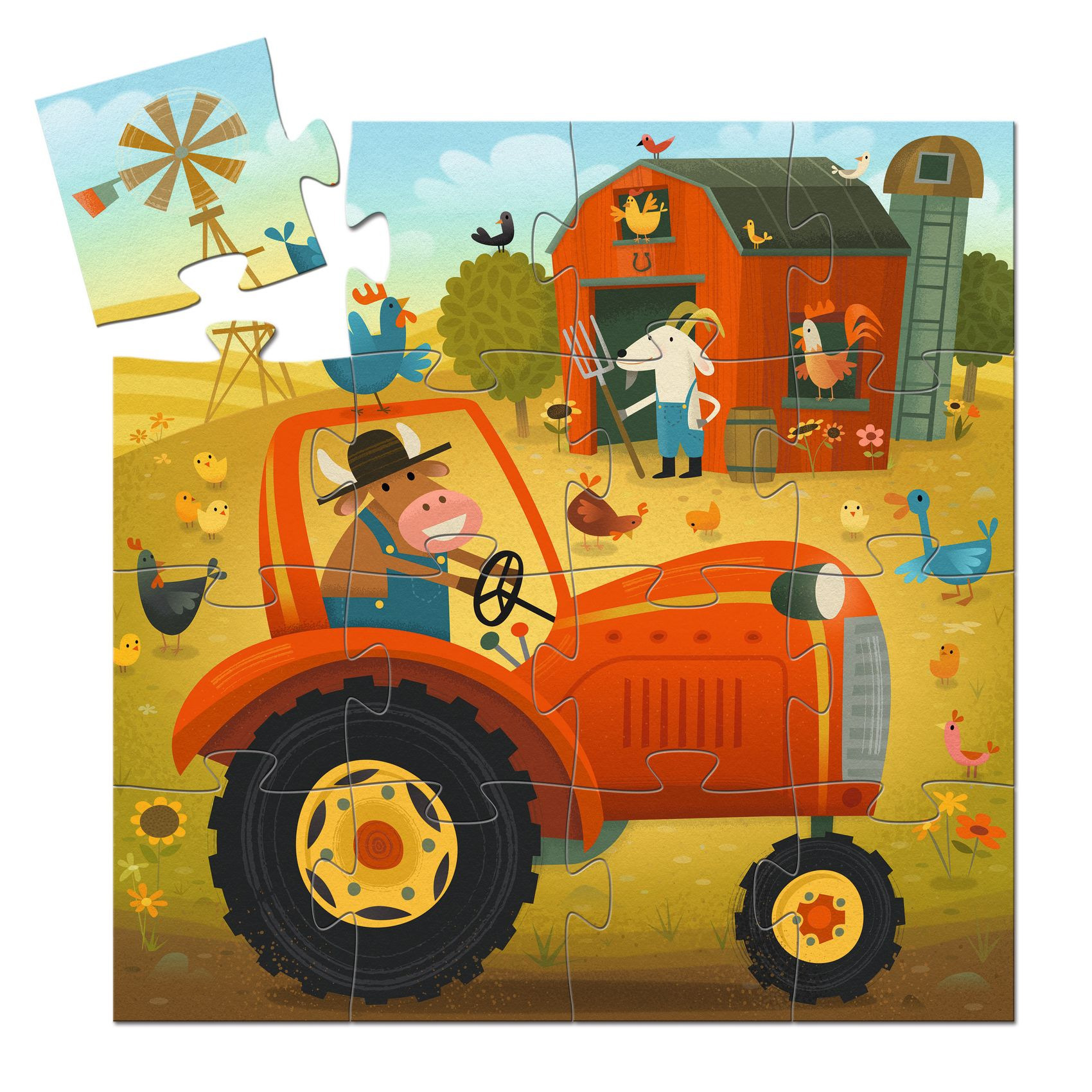 Puzzle Tracteur 16 pièces - Boîte silhouette ferme - Dès 3 ans