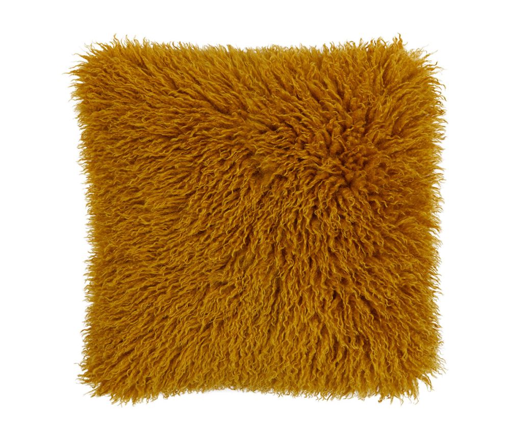 Coussin Refuge Moutarde en fausse fourrure texturée - 45x45cm