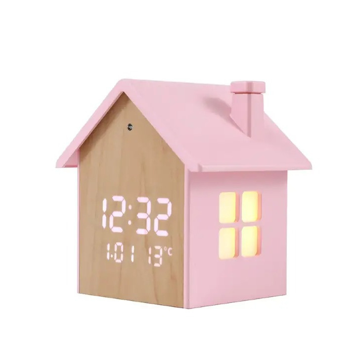 Réveil LED Petite Maison Rose Tendre