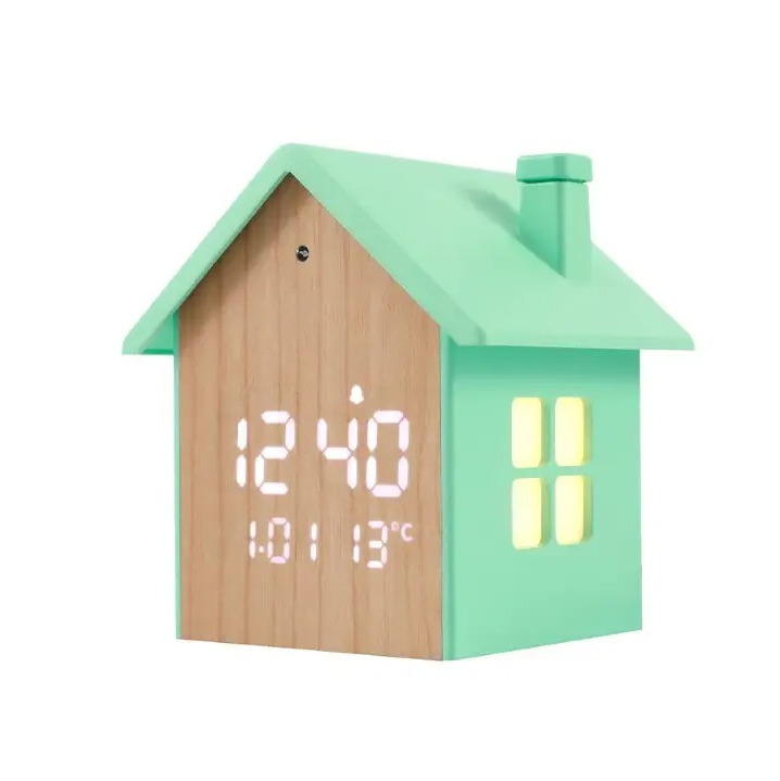 Réveil LED Petite Maison Vert Pistache