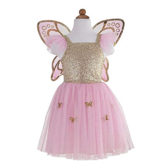 Déguisement fée papillon avec ailes de fée or  et rose