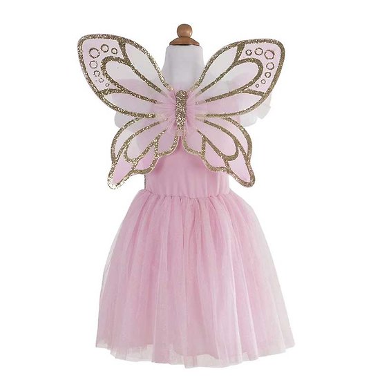 Déguisement fée papillon avec ailes de fée or et  rose