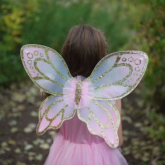 Déguisement fée papillon avec ailes  de fée or et rose