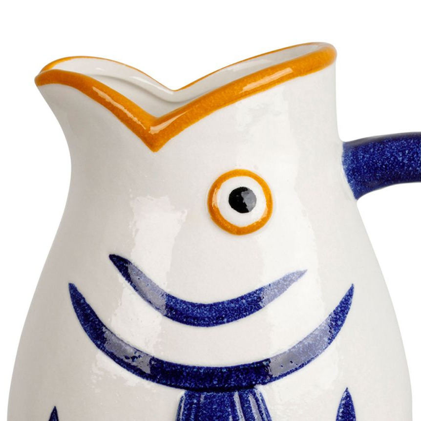 Pichet Poisson Blanc Indigo en grès émaillé 1,35l