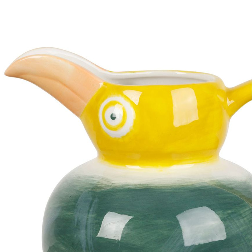 Carafe Oiseau des Tropiques Jaune et Vert en Grès émaillé XXL - 2l