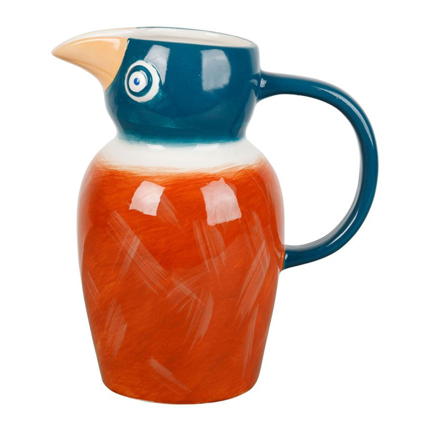 Pichet Oiseau des Tropiques Bleu Terre - Carafe en Grès émaillé XXL - 1,8L