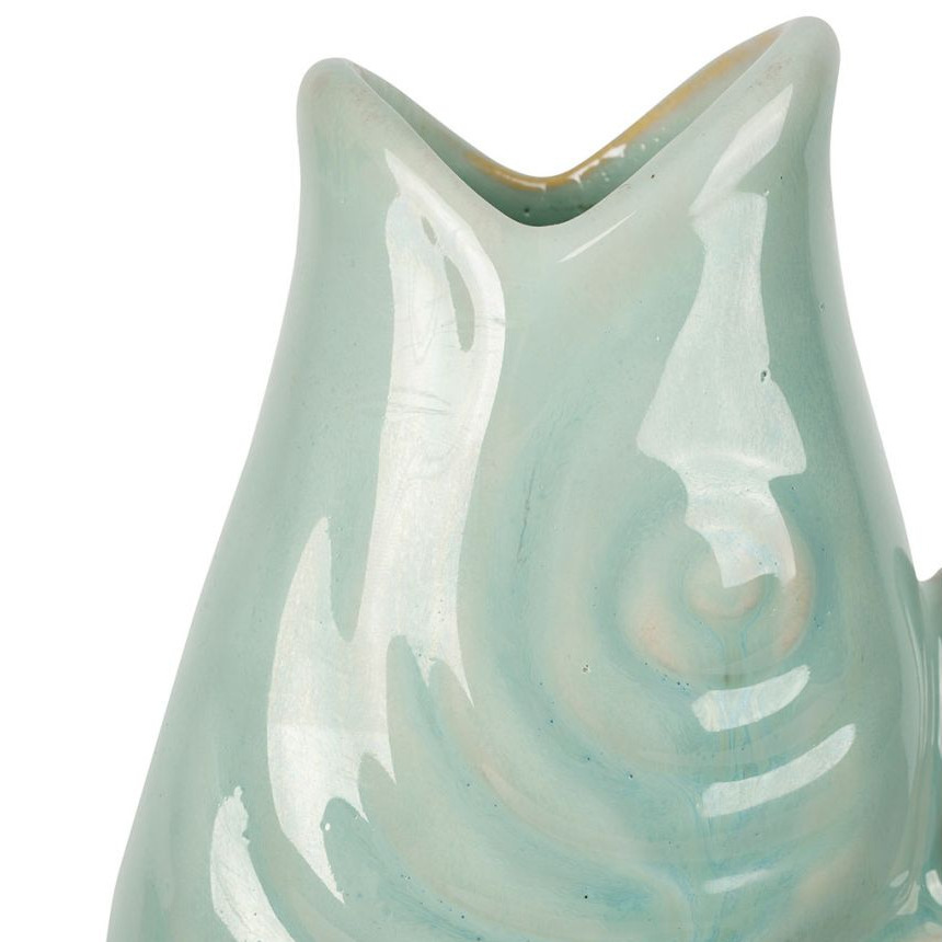 Vase Poisson en céramique Vert deau - Sculpture en Grès Marin - 19cm