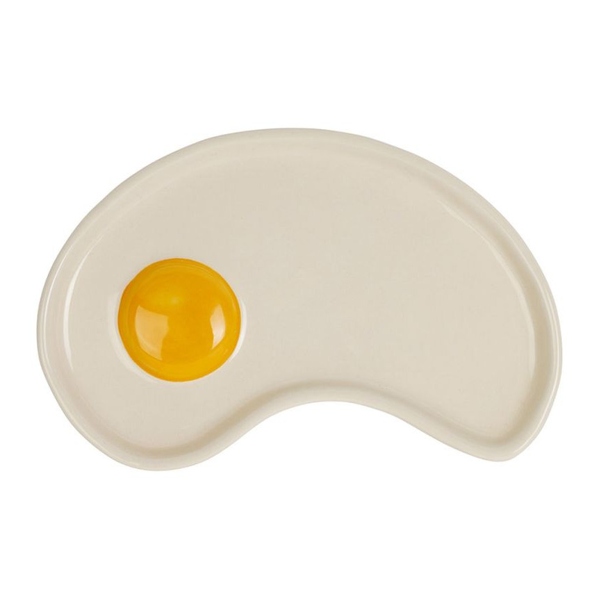 Assiette Œuf au Plat Blanc Jaune - Grès Émaillé Design - 17cm