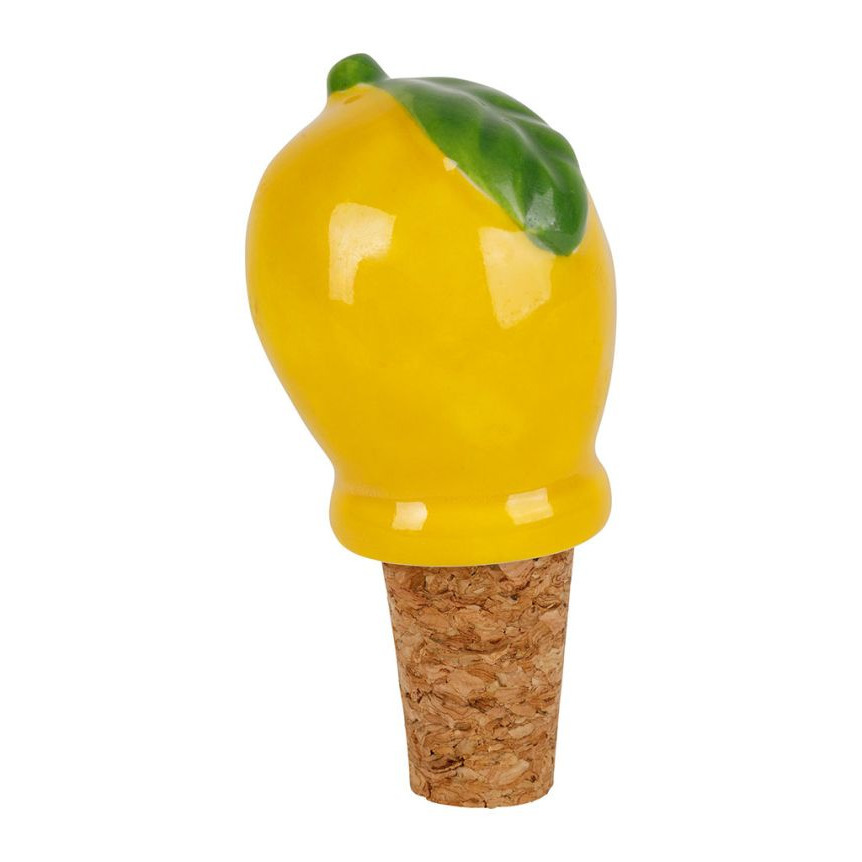Bouchon de bouteille Citron Jaune Céramique et Liège 8cm