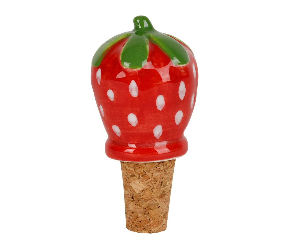 Bouchon de bouteille Fraise Céramique et Liège 7cm