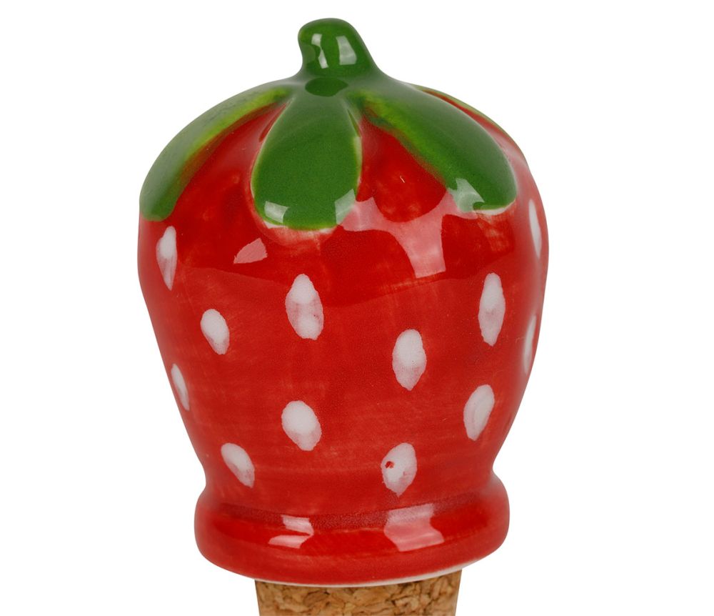 Bouchon de bouteille Fraise Céramique et Liège 7cm