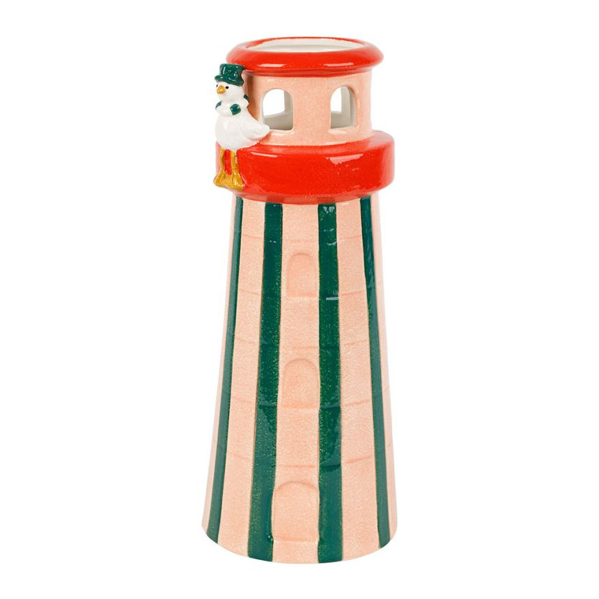 Vase Phare Ploufandsun en Grès Rose et Vert - 24 cm