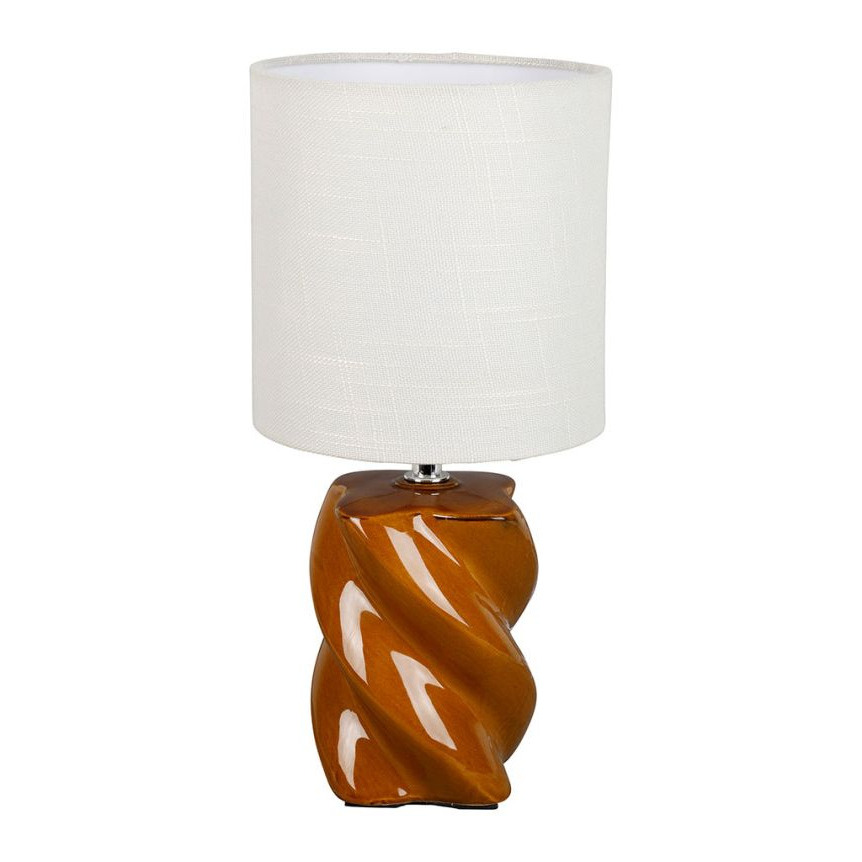 Nira Lampe torsadée en céramique camel et blanc - D15,5 x H31,5 cm