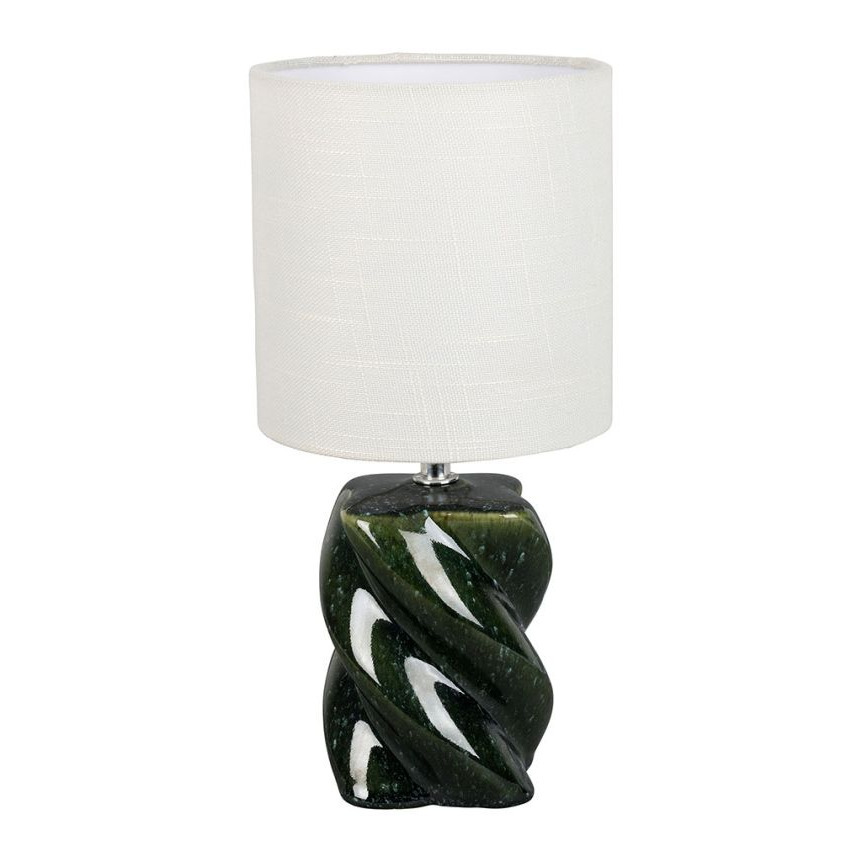 Nira Lampe torsadée en céramique émeraude et blanc - D15,5 x H31,5 cm
