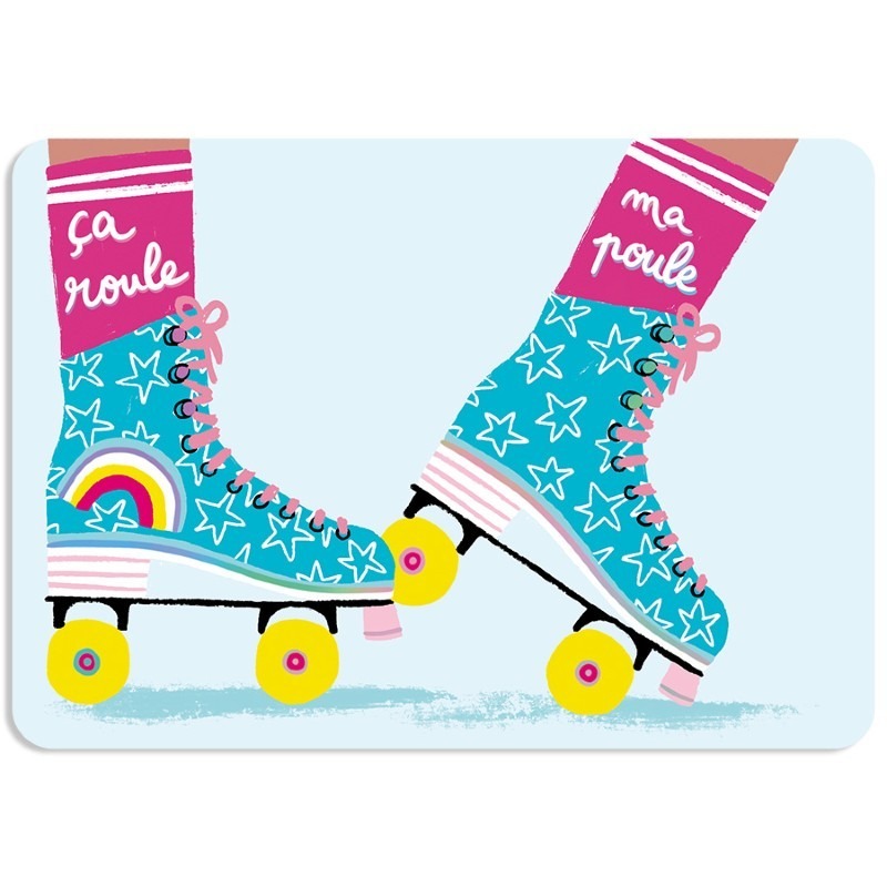 Carte postale Ça roule ma Poule - Bleu et fuchsia