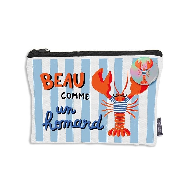 Trousse en coton et badge assorti Beau comme un homard