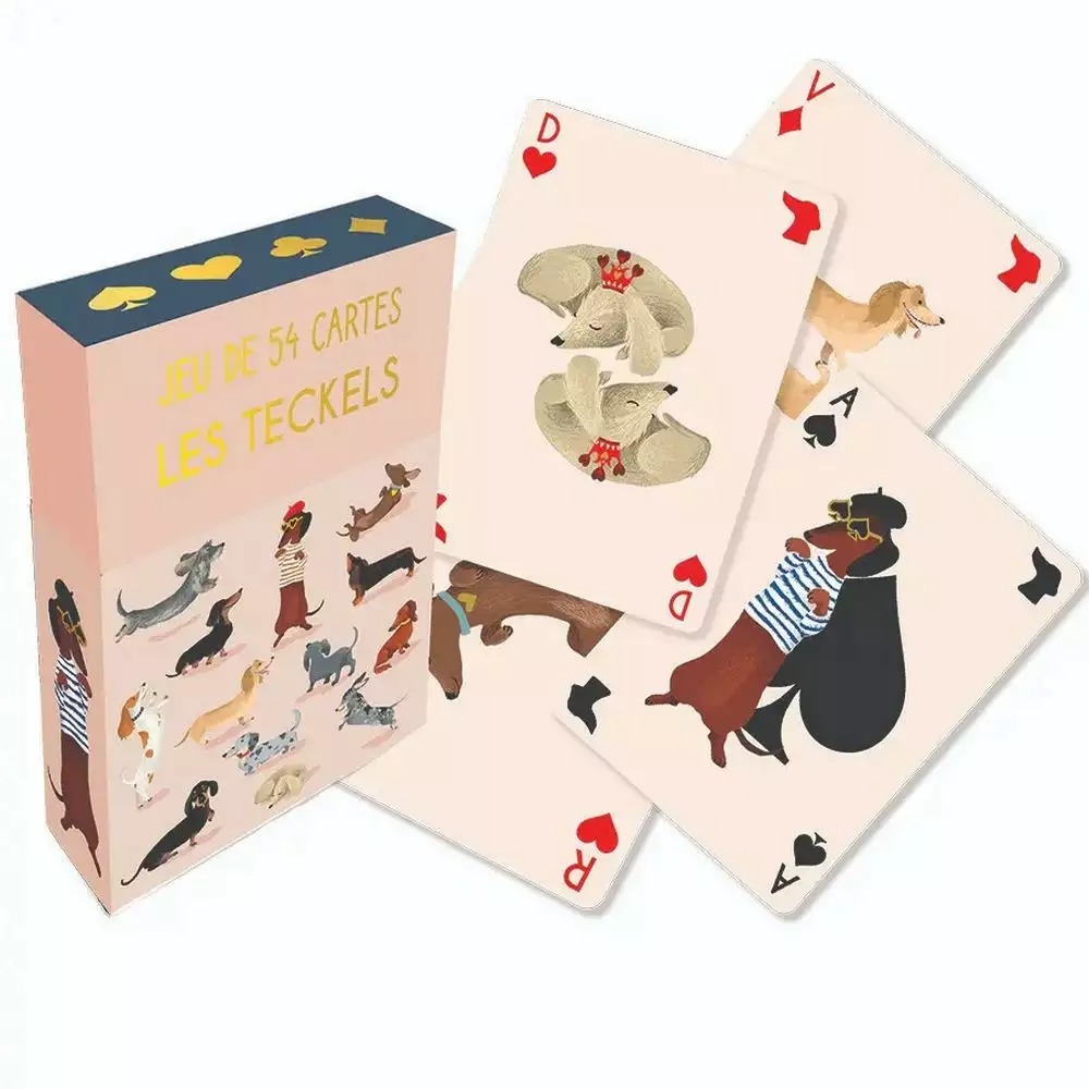 Jeu de 54 cartes Les Teckels en carton satiné – rose poudré
