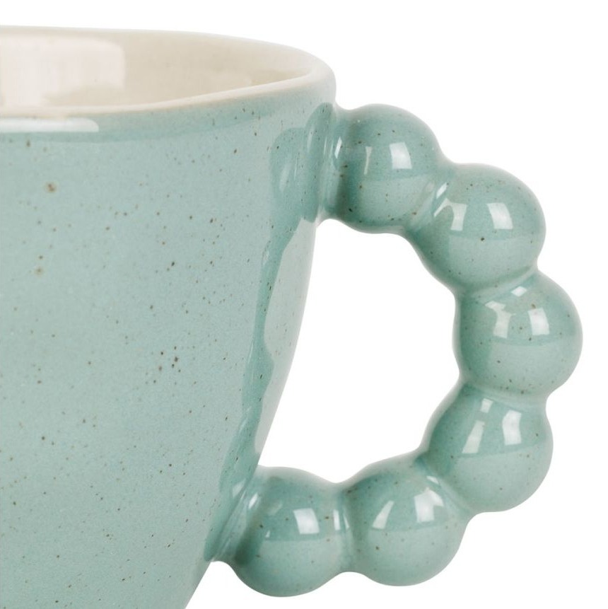 Tasse à thé en grès texturé - anse perlée - coloris sauge - 25 cl - ⌀ 9,5 × H 7 cm