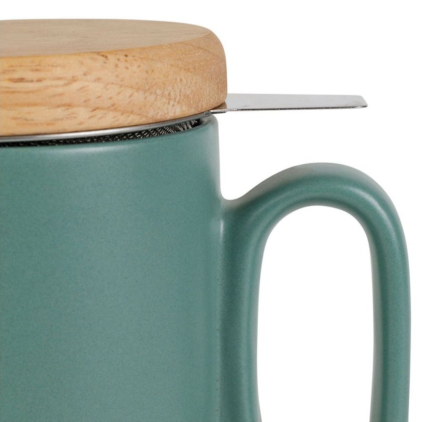 Tisanière en grès mat vert sauge avec couvercle en hévéa 45 cl - 12 × 8,5 × H 13,5 cm